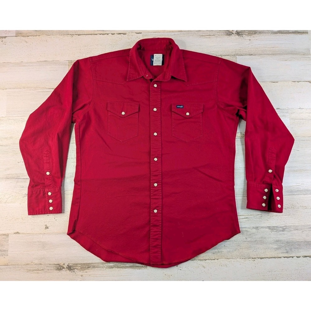 Vintage Wrangler Mens Large 16.5 34 Red Pearl Snap Western Twill Shirt MW9291R